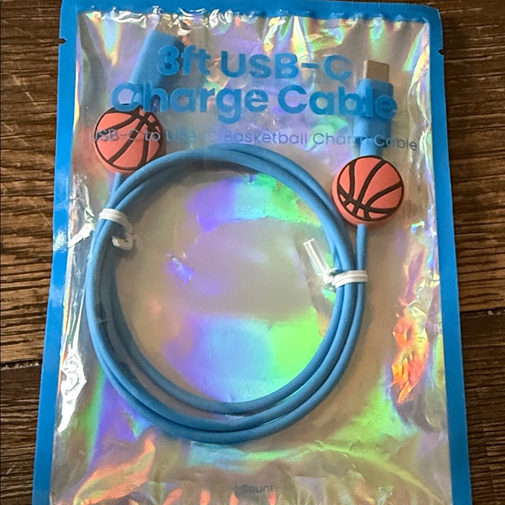 5/$25 Blue USB-C Charging Cable with Basketball Design